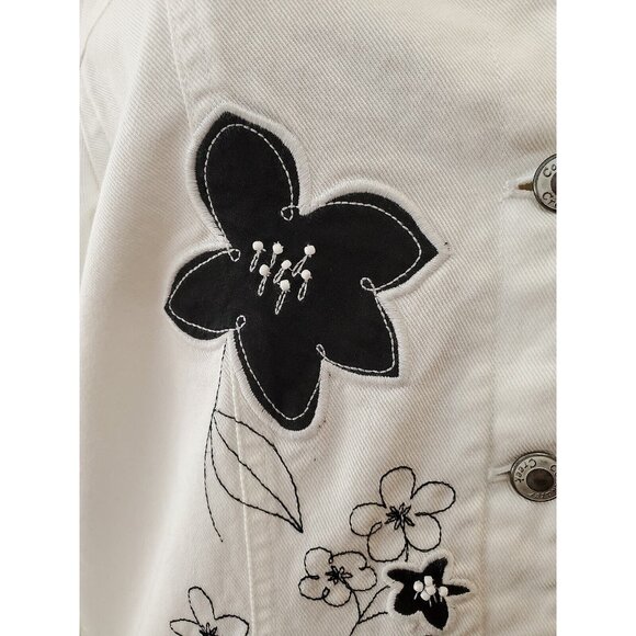 COLDWATER CREEK WHITE WOMEN'S  DENIM JACKET/BLAZER FLORAL DESIGN  SIZE M #219 - Picture 2 of 9